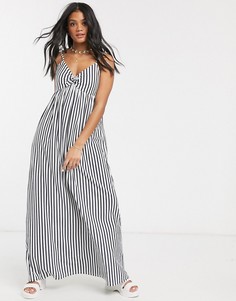 Сарафан макси на бретельках с завязкой в темно-синюю и белую полоску ASOS DESIGN-Мульти