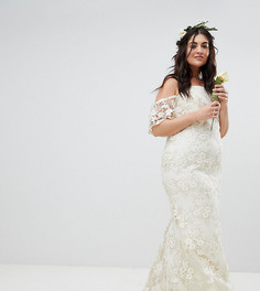 Кружевное платье бандо ASOS EDITION Curve Wedding-Белый