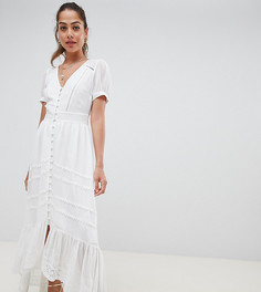 Платье макси на пуговицах с вышивкой ришелье Miss Selfridge-Белый