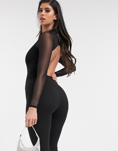 Боди черного цвета с открытой спиной и высоким вырезом по бедру ASOS DESIGN-Черный