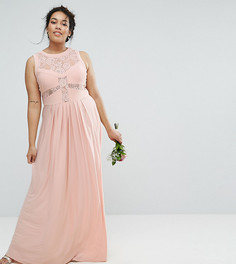 Плиссированное платье макси с кружевным лифом ASOS CURVE WEDDING-Розовый