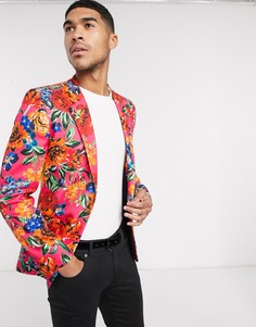 Розовый супероблегающий пиджак с принтом ASOS DESIGN