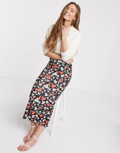 Трикотажная юбка миди с цветочным принтом красного цвета ASOS DESIGN-Мульти