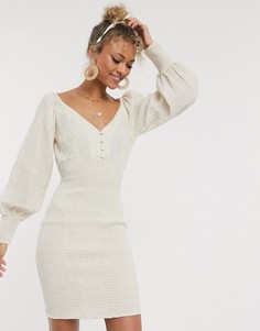 Светло-бежевое платье мини с длинными рукавами и сборками ASOS DESIGN-Кремовый