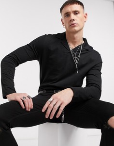 Черное трикотажное поло-лонгслив с отложным воротником ASOS DESIGN-Черный