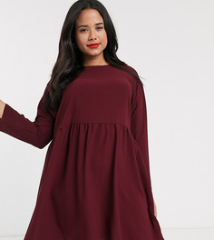 Свободное темно-красное платье мини с длинными рукавами ASOS DESIGN Curve-Красный