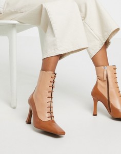 Светло-коричневые кожаные ботинки на каблуке со шнуровкой ASOS DESIGN Emily-Светло-коричневый
