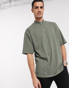 Меланжевая футболка цвета хаки с высоким воротником на молнии Threadbare-Зеленый