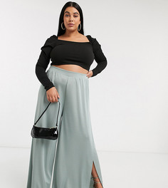 Атласные брюки с разрезами ASOS DESIGN Curve-Синий