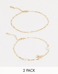 Набор из 2 золотистых браслетов на ногу Pieces-Золотой