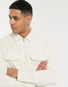 Светло-бежевая вельветовая рубашка навыпуск с длинными рукавами Topman-Кремовый