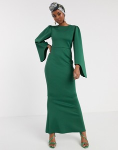 Зеленое платье макси с длинными рукавами ASOS DESIGN-Зеленый