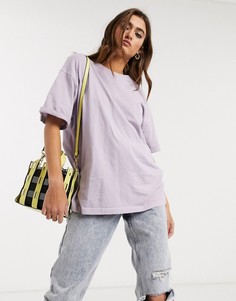 Лавандовая oversized-футболка с отворотами на рукавах Bershka-Фиолетовый