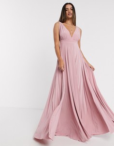 Светло-розовое плиссированное платье Goddiva-Розовый