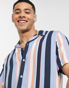 Синяя рубашка в полоску с короткими рукавами Topman-Мульти