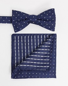 Темно-синий галстук-бабочка и платок для пиджака в горошек Selected Homme