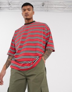 Oversize-футболка из органического хлопка в полоску с эффектом кислотной стирки ASOS DESIGN-Красный