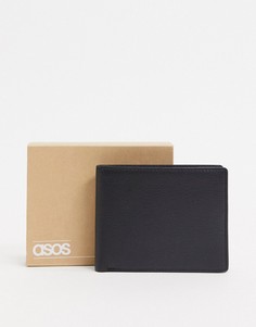 Черный кожаный кошелек с серой подкладкой ASOS DESIGN