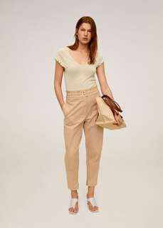 Льняная футболка с воланами - Linen Mango