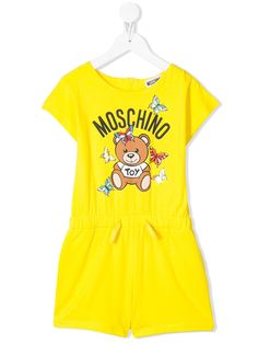 Moschino Kids drawstring waist teddy logo playsuit