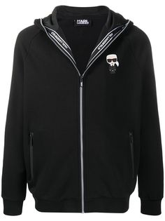 Karl Lagerfeld logo-patch zip-through hooded sweatshirt