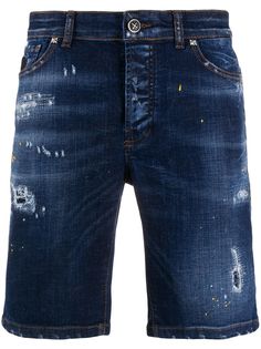 John Richmond distressed mid-rise denim shorts