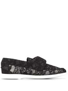 Le Silla floral lace embroidered slip-on loafers