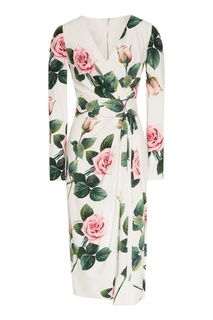 Платье с принтами-розами Dolce & Gabbana
