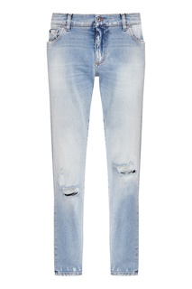 Голубые джинсы с прорезями Dolce & Gabbana