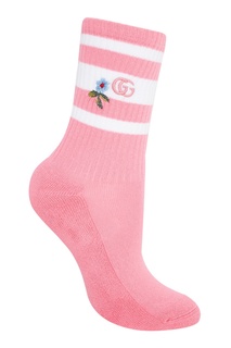 Бело-розовые носки с вышивкой Gucci
