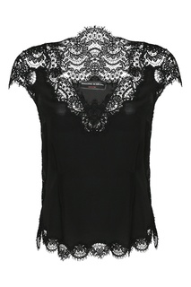 Черный шелковый топ с кружевом Ermanno Scervino