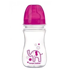 Canpol Babies Бутылочка антиколиковая с широким горлом 240 мл Яркие зверушки с 3 мес., фуксия