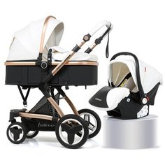 Коляска-трансформер Belecoo X6 original (+ автокресло) белая кожа