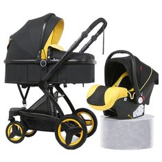 Коляска-трансформер Belecoo X6 original (+ автокресло) черный/желтый