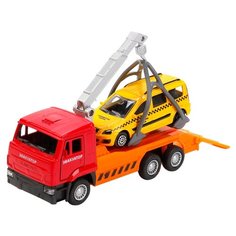 Набор машин ТЕХНОПАРК КамАЗ эвакуатор с Lada Largus Такси (SB-17-24-C-WB) оранжевый/желтый/красный