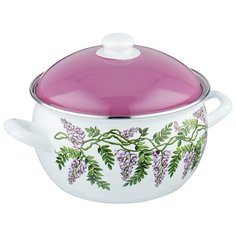 Кастрюля Savasan Глициния 4,8 л, белый/фиолетовый