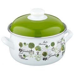 Кастрюля Savasan Гарден 8253 1,8 л, белый/зеленый