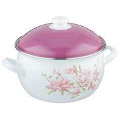 Кастрюля Savasan Магнолия 1004 4,8 л, белый/розовый/фиолетовый