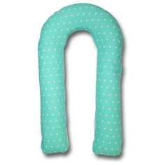 Подушка Body Pillow для беременных U холлофайбер, с наволочкой из хлопка мятный в белых звездах