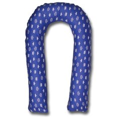 Подушка Body Pillow для беременных U холлофайбер, с наволочкой из хлопка синий в белых коронах
