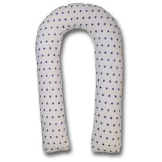 Подушка Body Pillow для беременных U холлофайбер, с наволочкой из хлопка белый в синих звездах
