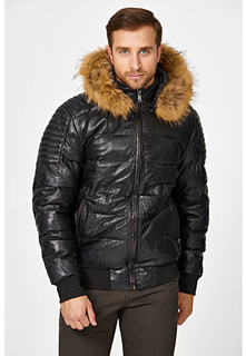 Утепленная кожаная куртка с отделкой мехом енота Urban Fashion for men