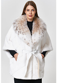 Шуба из аукционного меха норки KOPENHAGEN FUR с отделкой мехом рыси Emfasi Pelle