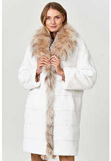 Шуба из аукционного меха норки KOPENHAGEN FUR с отделкой мехом рыси Emfasi Pelle