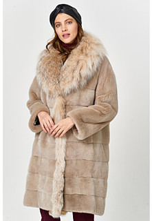 Шуба из аукционного меха норки KOPENHAGEN FUR с отделкой мехом рыси Emfasi Pelle