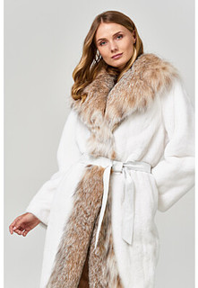 Шуба из аукционного меха норки KOPENHAGEN FUR с отделкой мехом рыси Emfasi Pelle