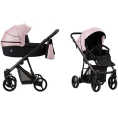 Коляска 2 в 1 Bebetto Nitello SHINE 06 экокожа + ткань, черная рама