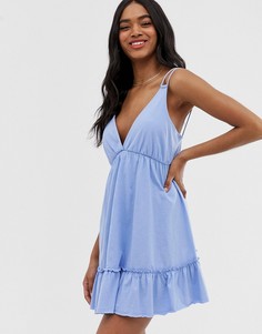 Синий свободный сарафан мини с оборкой ASOS DESIGN