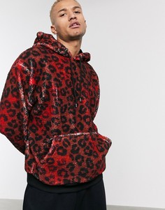 Плюшевый oversized-худи со звериным принтом ASOS DESIGN-Черный