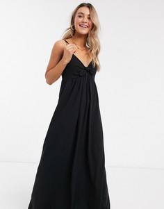Черный сарафан макси на бретельках с завязкой ASOS DESIGN